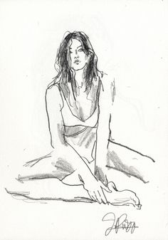 a drawing of a woman sitting on the ground