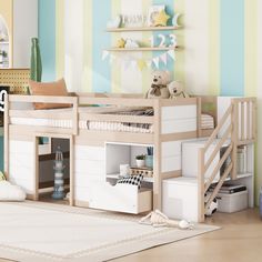 a child's bedroom with a bunk bed and stairs