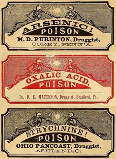 three different types of soap labels in red, white and black on an old - fashioned paper