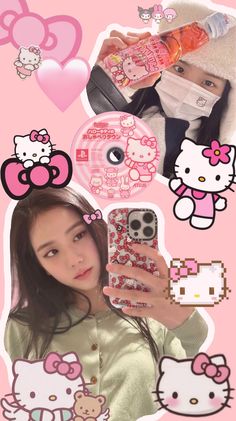 Hello Kitty Aesthetic Wallpaper, Jisoo Hello Kitty, Black Pink Jisoo, Ahri Wallpaper, Jisoo Wallpaper, Emoji Wallpaper Iphone, Blackpink Square Up, Blink Book, Black Pink Background