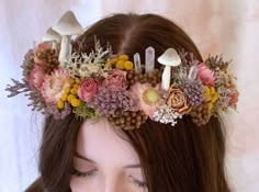 Mushroom Corsage, Mushroom Headband Diy, Ren Fair Flower Crown, Mushroom Flower Crown, Cottage Core Witch Costume, Mushroom Headpiece, Mushroom Headband, Mushroom Crown, Dryad Costume