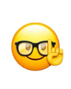 a smiley face with glasses giving the peace sign