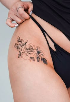 Small Thigh Tattoos, Flower Hip Tattoos, Tummy Tattoo, Delicate Tattoos For Women, Floral Thigh Tattoos, Hip Thigh Tattoos, Hip Tattoos, Hip Tattoos Women, Stylist Tattoos