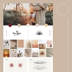 the website for bee star photography is displayed on a beige background with white and pink accents