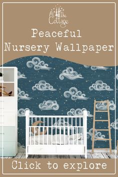 a baby's nursery wallpaper with the words peaceful nursery wallpaper click to explore