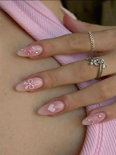 Paznokcie Hello Kitty, Hello Nails, Girly Acrylic Nails, Her Nails, Casual Nails, Soft Nails, Pretty Acrylic Nails