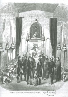 an old black and white drawing of people in a room