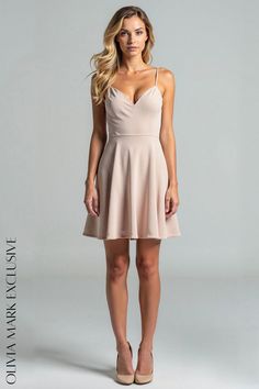 Olivia Mark - Elegant Blush Satin Skater Dress with Sweetheart Neckline Satin Skater Dress, Tender Embrace, Dress With Sweetheart Neckline, An Article, Flared Skirt, Fitted Bodice, Olivia Mark, Flare Skirt, Skater Dress