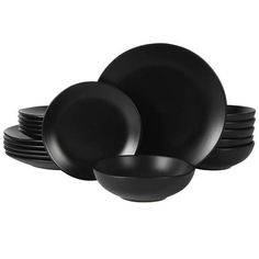 black dinnerware set on white background