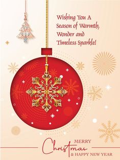 merry christmas and happy new year card with a snowflake ornament on it