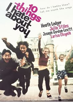 the movie poster for i think it's about you, with three people jumping in the air