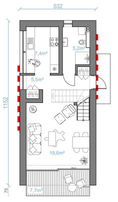 the floor plan for a two bedroom apartment with an attached kitchen and living room area