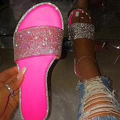 Upper Material: PUHeels Height: Flat? Bling Flip Flops, Glitter Flats, Rhinestone Flats, Womens Sandals Summer, Crystal Shoes, Flip Flop Slippers, Jelly Shoes, Casual Slippers, Comfortable Flats