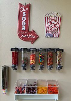 the candy bar is organized and ready for customers to enjoy their snack time on the go