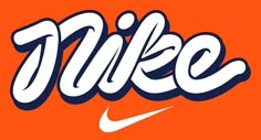 the nike logo on an orange background with white and blue lettering that reads'nice '