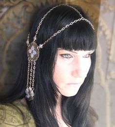 Chain Headpiece, Custom Chain, Mucha Art, Rhinestone Headpiece, Belly Dance Jewelry, Headpiece Jewelry, Medical Bracelet, Head Pieces, Medieval Jewelry