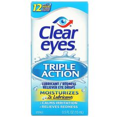 Clear Eyes, Triple Action, Lubricant/Redness Reliever Eye Drops, 0.5 fl oz (15 ml) Eye Drops For Dry Eyes, Eye Pain, Irritated Eye, Benzalkonium Chloride, Watery Eyes, Itchy Eyes, Clear Eyes, Eye Drops, Dry Eyes