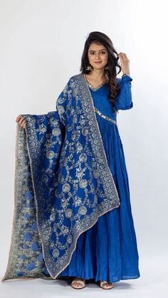 Elegant banarasi dola silk dupatta infused with hypnotizing floral zari jaal weaves is our statment piece of this outfit, paired with a chudidar slevees anarkali Cobalt Blue Suit, Surat Gujarat, Designer Boutique, Boutique Store, Dreamy Dress, Exclusive Fashion, Blue Suit, Designer Wear