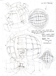 some drawings that have been drawn on top of each other, including a sphere and a ball