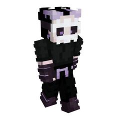 an image of a pixellated character in black and purple clothes, standing with his arms crossed