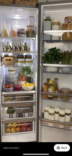 an open refrigerator filled with lots of food