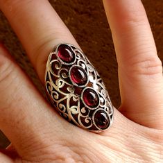 Brand New Handmade Garnet Silver Plated Statement Ring. Size 7.75 New To Poshmark? Use Referral Code Kimberlyn222 To Receive $10. Nickel-free Red Rings, Statement Ring Silver, Ring Color, Dream Jewelry, Womens Jewelry Rings, Statement Ring, Statement Rings, Garnet, Silver Plate