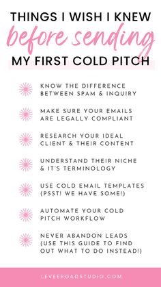 the words, things i wish knew before sending my first cold pitch on pink and white background