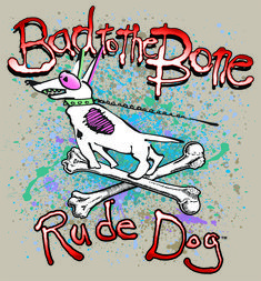 a drawing of a dog on skis with the words bone to bone rude dog