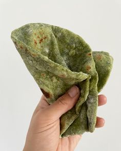 a hand holding up a tortilla wrap that has been folded in the shape of a leaf