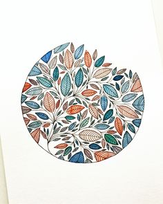 a card with an image of leaves in the shape of a circle on white paper