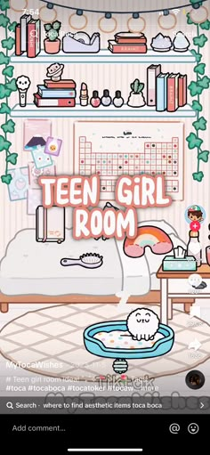 the teen girl room is decorated in pink and white