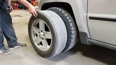 a man is changing the tire on his car