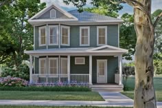 this is an artist's rendering of a two - story house with porches