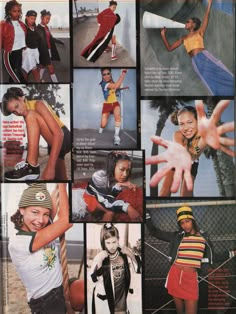 an article in the magazine has pictures of women dressed in different outfits and colors, including one woman holding a baseball bat