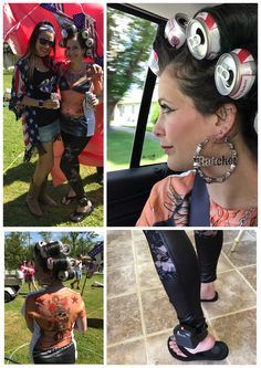 the collage shows several different pictures of women with tattoos and headphones on their heads