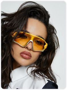 Color Block Sunglasses | kollyy Yellow Shades Sunglasses, Sporty Sunglasses, Model Sunglasses, A Pregnant Woman, Black Theme, Glasses Makeup, Colorful Gradient, Yellow Accessories, Trendy Glasses