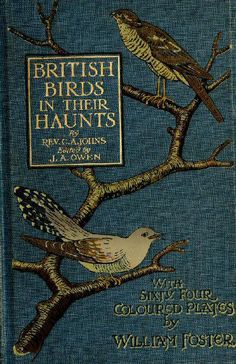 an old book with two birds sitting on top of it's branches and the title, british birds in their haunts