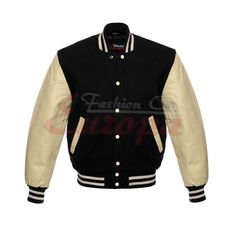 Black Wool and Cream Leather Letterman Varsity Jacket for Men Motorcycle Vest, Biker Jeans, Jacket Fashion