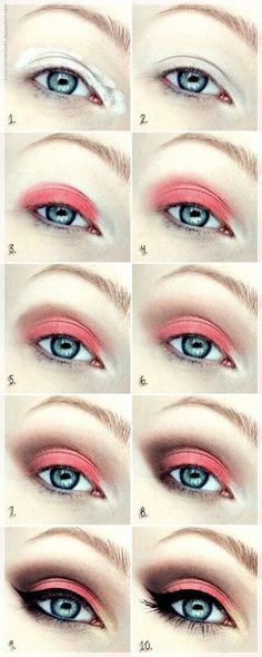 Resultado de imagem para makeup tumblr Coral Eyeshadow, Blue Eye Makeup Tutorial, Eyeshadow Tutorial For Beginners, Make Up Studio, Mekap Mata, Eyeshadow For Blue Eyes, Makeup For Blue Eyes, Linda Hallberg, Easy Makeup Tutorial