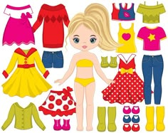 a paper doll with clothes and shoes