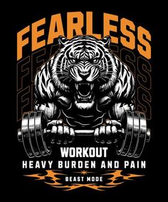 Tiger fearless workout T-Shirt Design Template Trend T Shirt Design, Fitness Tshirt Design, Gym Shirt Design, Gym T Shirt Design, Gym Architecture, Polo T Shirt Design, Tshirt Artwork