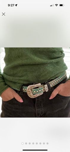 Vintage bb simon mobling belt Gorgeous Blue green belt, iridescent crystals with silver buckle Great shape No missing stones Size Small Belt part measures 34 inches- not including buckle end piece Y2k Western, Green Y2k, Small Belt, Crystal Belt, Green Belt, Iridescent Crystal, Suspender Belt, Dallas Tx, Suspenders