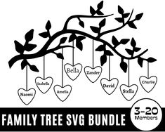 family tree svg bundle with hearts hanging from the branches