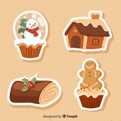 christmas stickers with different types of food and decorations on the top, including cupcakes