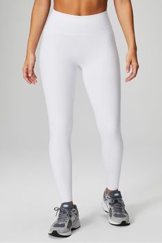 Anywhere Motion365+ High-Waisted Legging Fabletics white female Activewear >> Womens >> Bottoms >> Leggings >> Full Length Motion365+ regular Running/Training 4-Way Stretch/Hidden Pockets/Moisture-Wicking/UPF Protection Versatile legging cut from Motion365® fabric White Fitted Bottoms With Contoured Waistband, Fitted White Bottoms With Contoured Waistband, White High Stretch Bottoms With Contoured Waistband, White Bottoms With Wide Waistband In Elastane, White 4-way Stretch Leggings For Pilates, White Fitted Bottoms With 5-inch Inseam, White 4-way Stretch Sports Leggings, White Activewear With Contoured Waistband For Sports, White Sports Leggings With 4-way Stretch