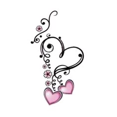 two hearts with swirls and flowers tattoo design