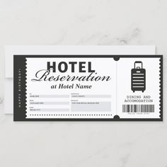 a hotel reservation ticket with luggage on it