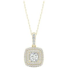 Add a touch of sparkle to her look with this dazzling diamond pendant. Crafted in 10k yellow gold, this design features a round diamond prong set at its center, with a miracle plate enhancing the look. A double halo frame of smaller accent diamonds surrounds the center, while the diamond-lined bail completes the look. An elegant choice anytime, this pendant delights with 1/2 ct. t.w. of diamonds and a polished shine. The pendant suspends along an 18 inch rope chain that secures with a spring ring clasp. Size: One Size.  Gender: female.  Age Group: adult. Halo Pendant, Double Halo, A Miracle, Rope Chain, Spring Rings, Diamond Pendant, Round Diamond, Prong Setting, Round Diamonds