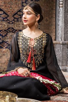 Jagmag (Three Piece) – Zaaviay Designer Suits Online, Pakistani Women Dresses, Black Kurta, Eid Outfit, Pakistani Designer Suits, Pakistan Fashion, Eid Collection, Beige Dresses, Indian Wedding Dress