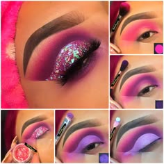 Baddie Eyeshadow Looks Step By Step, Baddie Eyeshadow Looks, Baddie Eyeshadow, Disneyland Makeup, 80s Eye Makeup, Eyeshadow Looks Step By Step, Glittery Eye Makeup, Makeup Looks For Green Eyes, Pink Eye Makeup